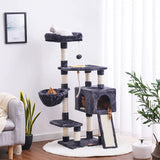 Cat Tree, Cat Tower for Indoor Cats with Scratching Board, Multi-Level Cat Furniture Condo with Feeding Bowl Smoky Gray HCT010G